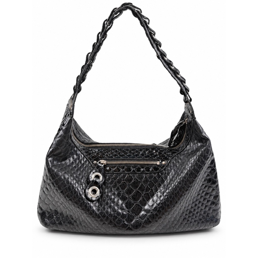 Jessica Simpson Vintage Y2K Black Faux Python Embossed Leather Hobo Shoulder Bag